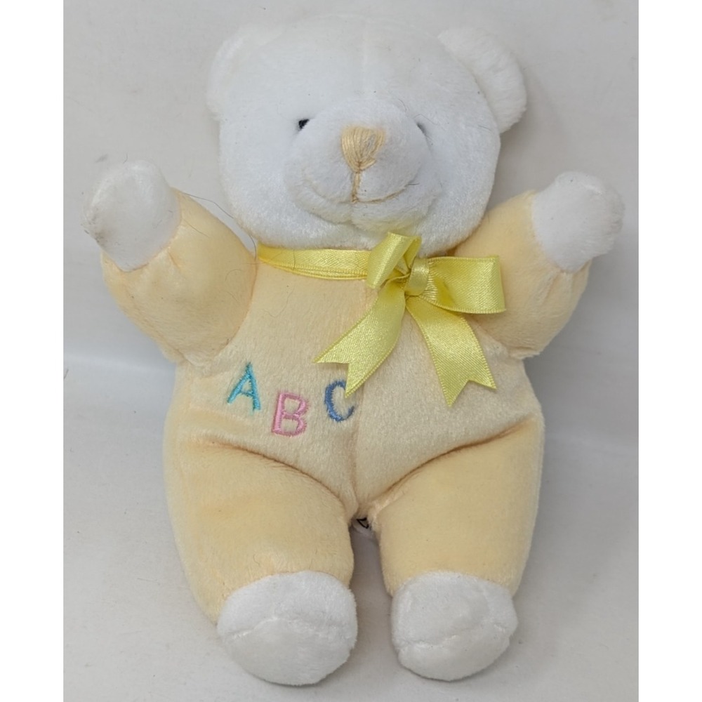 Vintage Just Friends Baby Plush ABC Rattle Lovely Teddy Bear‎ Yellow Bow Y2K 90s